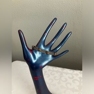 Vintage silver-tone 3-layered chain bracelet with red stones with hook closure